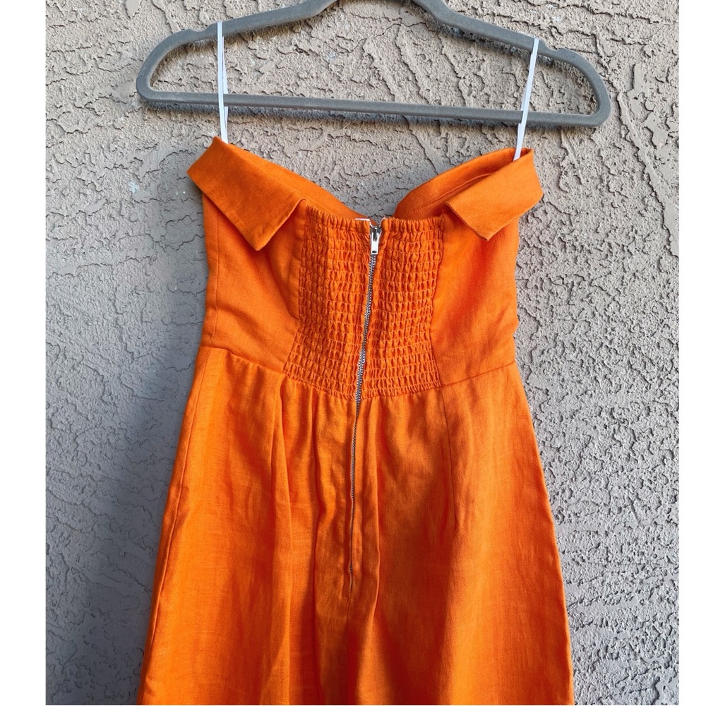 REFORMATION 100% Linen Orange Strapless Marcella Midi Dress w/ Slit 0 - Picture 7 of 15